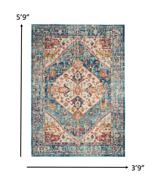 4’ X 6’ Ivory And Light Blue Distressed Area Rug