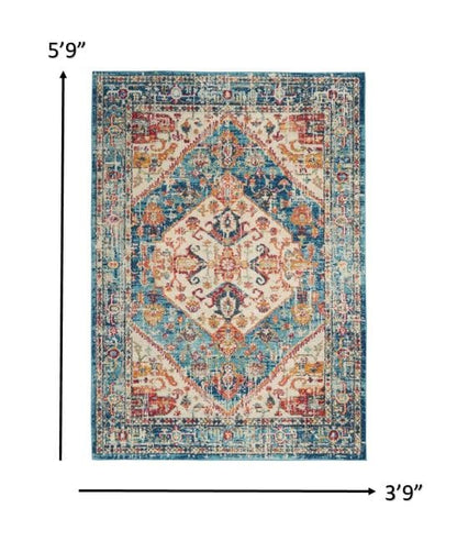 4’ X 6’ Ivory And Light Blue Distressed Area Rug