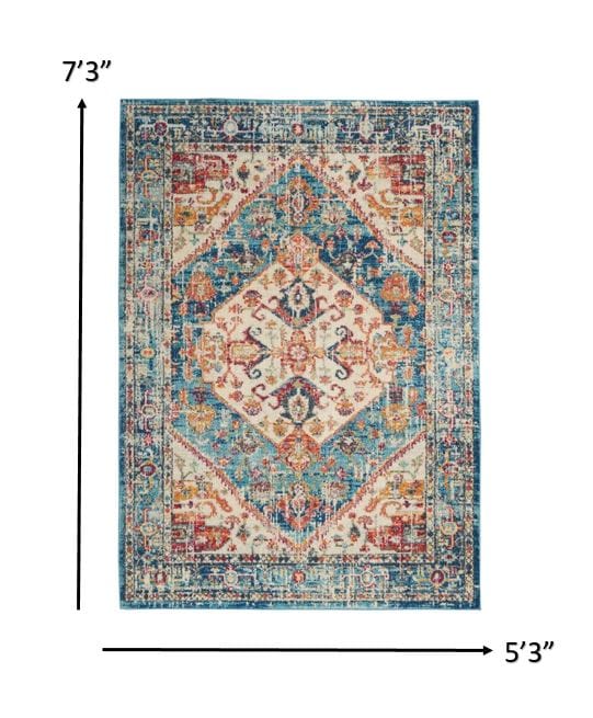 4’ X 6’ Ivory And Light Blue Distressed Area Rug