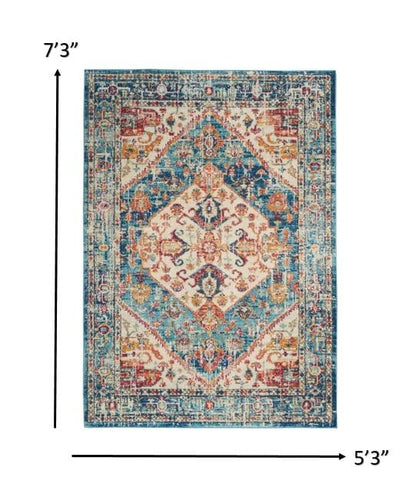 4’ X 6’ Ivory And Light Blue Distressed Area Rug