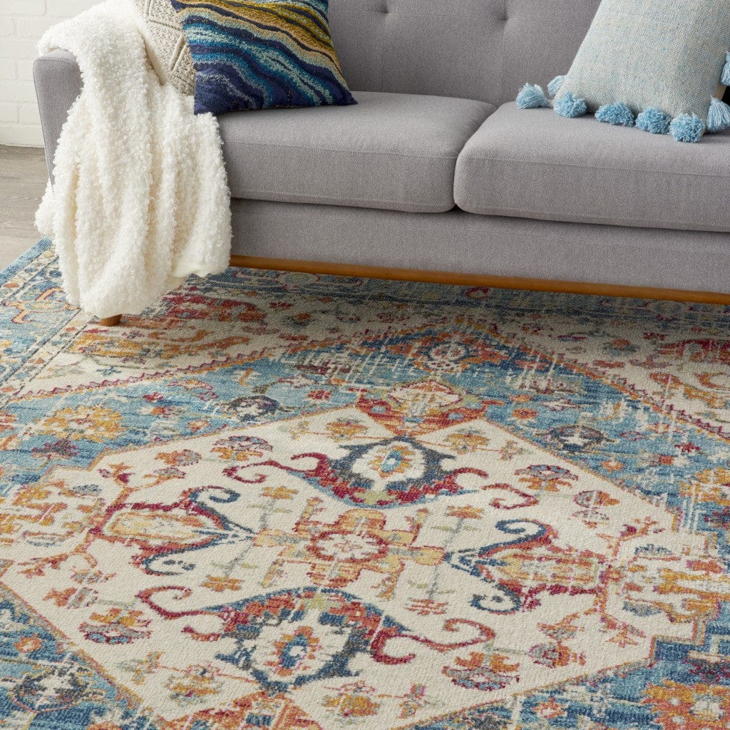 4’ X 6’ Ivory And Light Blue Distressed Area Rug