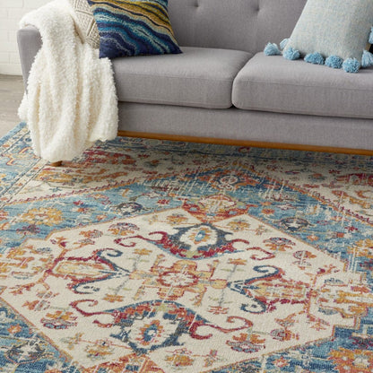 4’ X 6’ Ivory And Light Blue Distressed Area Rug