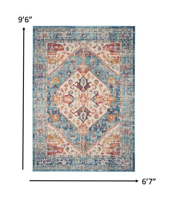 4’ X 6’ Ivory And Light Blue Distressed Area Rug