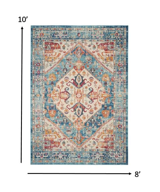 4’ X 6’ Ivory And Light Blue Distressed Area Rug