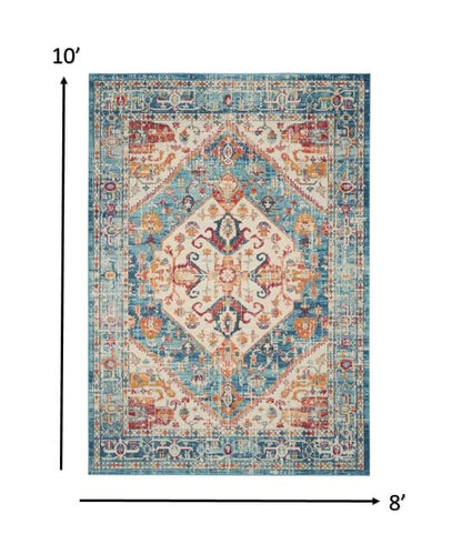 4’ X 6’ Ivory And Light Blue Distressed Area Rug