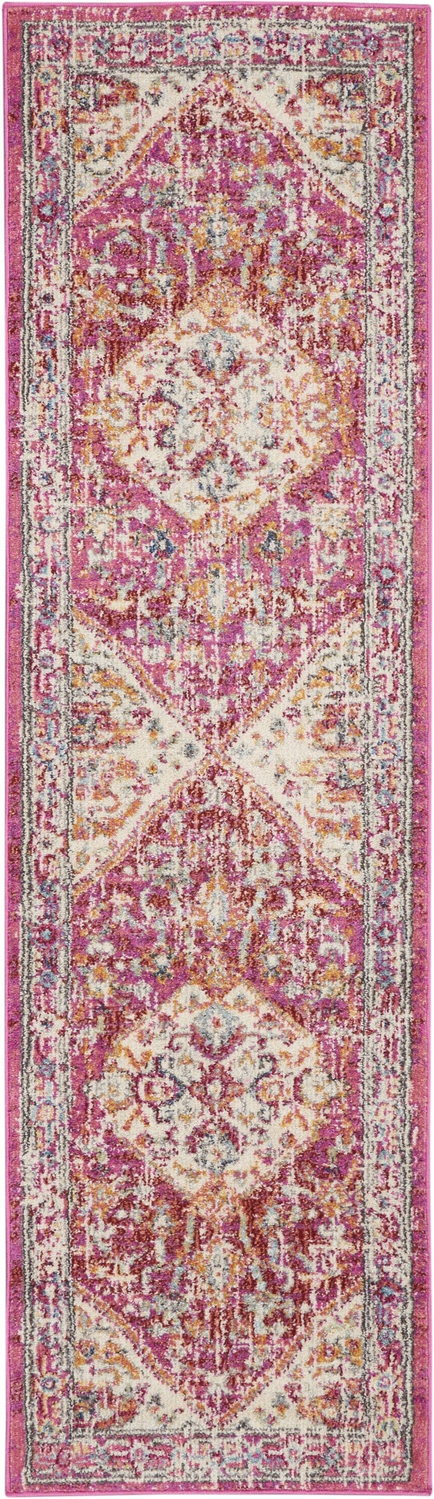 2’ X 8’ Ivory And Pink Oriental Runner Rug