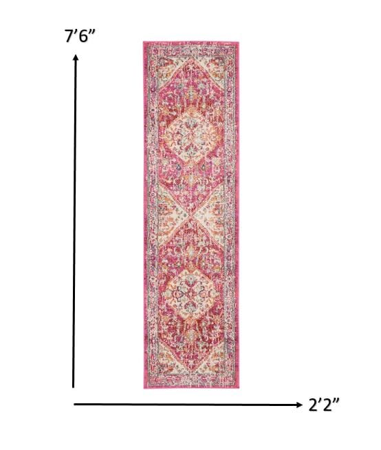 2’ X 8’ Ivory And Pink Oriental Runner Rug