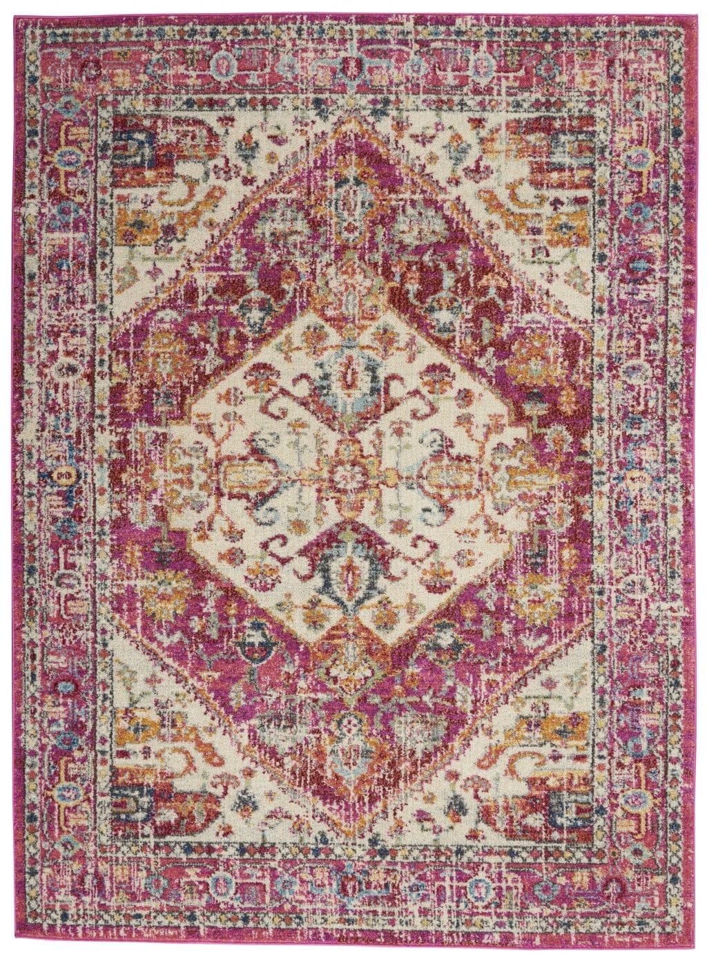 2’ X 8’ Ivory And Pink Oriental Runner Rug