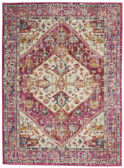 2’ X 8’ Ivory And Pink Oriental Runner Rug