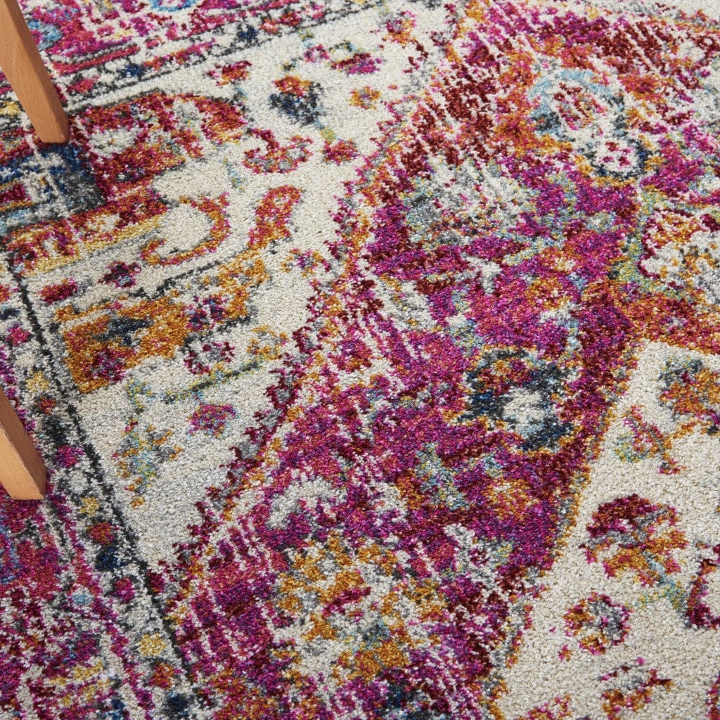 2’ X 8’ Ivory And Pink Oriental Runner Rug