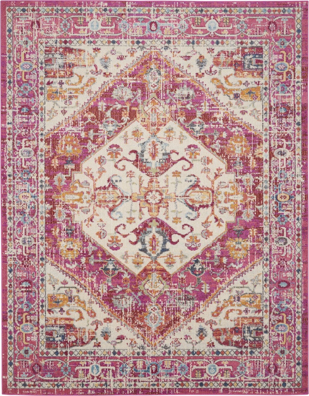 2’ X 8’ Ivory And Pink Oriental Runner Rug