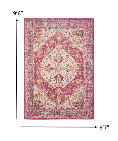 2’ X 8’ Ivory And Pink Oriental Runner Rug