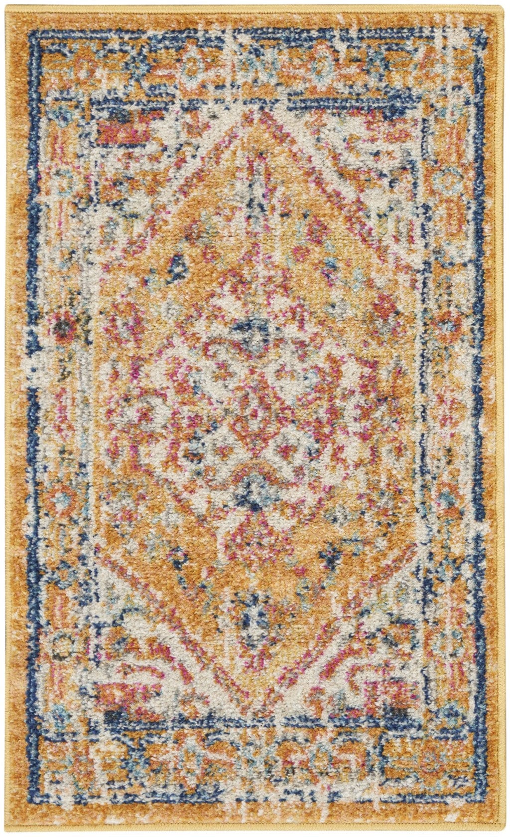 2’ X 3’ Ivory And Yellow Center Medallion Scatter Rug