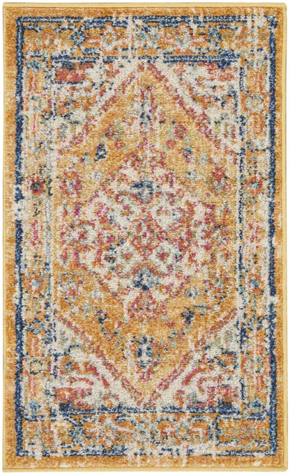 2’ X 3’ Ivory And Yellow Center Medallion Scatter Rug