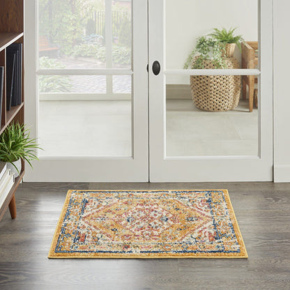 2’ X 3’ Ivory And Yellow Center Medallion Scatter Rug