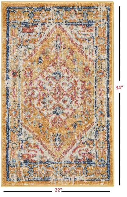 2’ X 3’ Ivory And Yellow Center Medallion Scatter Rug