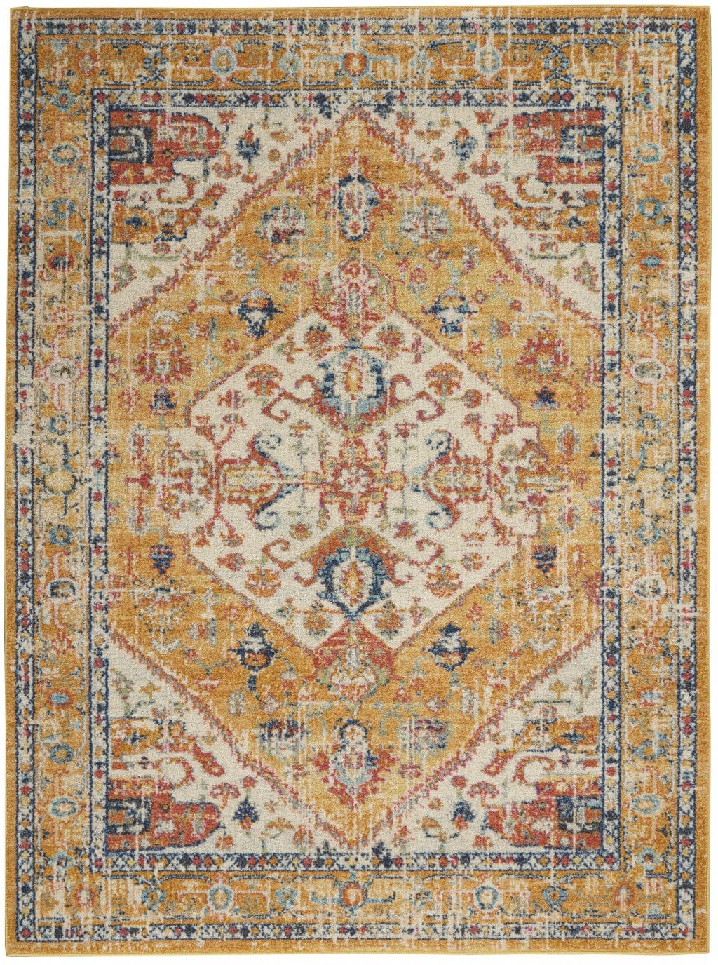 2’ X 3’ Ivory And Yellow Center Medallion Scatter Rug