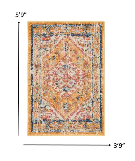 2’ X 3’ Ivory And Yellow Center Medallion Scatter Rug