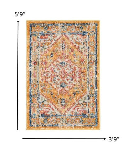 2’ X 3’ Ivory And Yellow Center Medallion Scatter Rug
