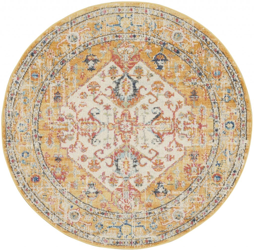 2’ X 3’ Ivory And Yellow Center Medallion Scatter Rug