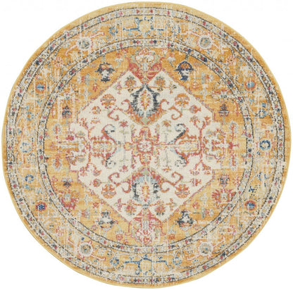 2’ X 3’ Ivory And Yellow Center Medallion Scatter Rug