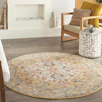 2’ X 3’ Ivory And Yellow Center Medallion Scatter Rug