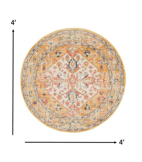 2’ X 3’ Ivory And Yellow Center Medallion Scatter Rug