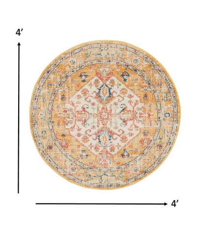 2’ X 3’ Ivory And Yellow Center Medallion Scatter Rug