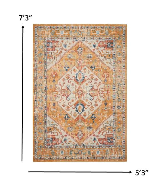 2’ X 3’ Ivory And Yellow Center Medallion Scatter Rug