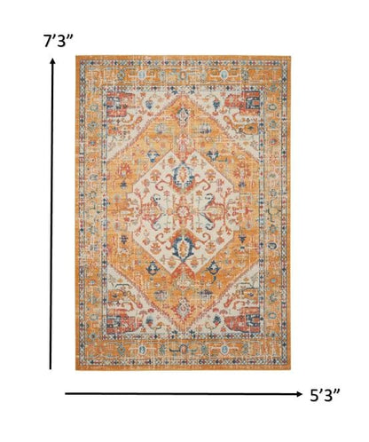 2’ X 3’ Ivory And Yellow Center Medallion Scatter Rug