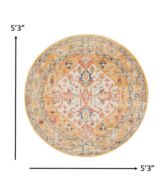 2’ X 3’ Ivory And Yellow Center Medallion Scatter Rug
