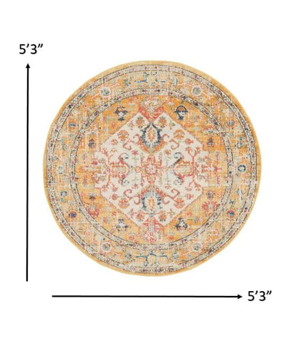 2’ X 3’ Ivory And Yellow Center Medallion Scatter Rug