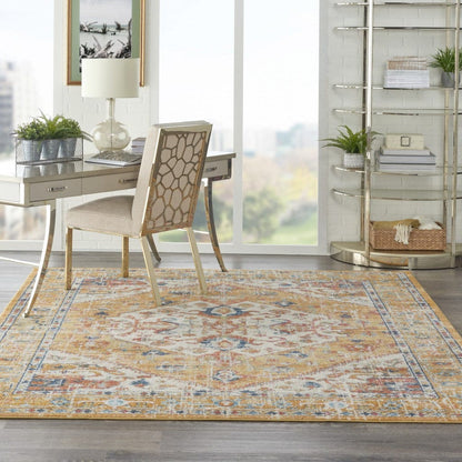 2’ X 3’ Ivory And Yellow Center Medallion Scatter Rug