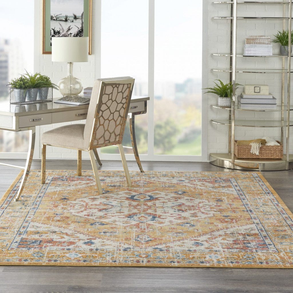 2’ X 3’ Ivory And Yellow Center Medallion Scatter Rug
