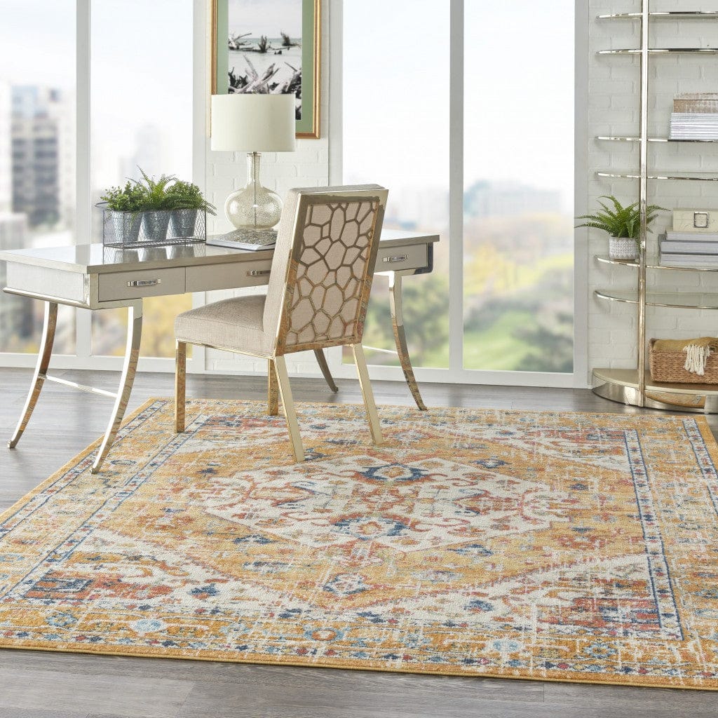 2’ X 3’ Ivory And Yellow Center Medallion Scatter Rug