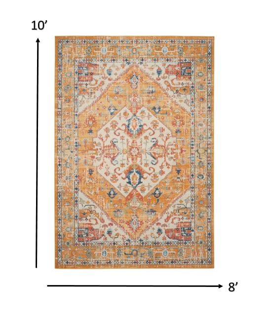 2’ X 3’ Ivory And Yellow Center Medallion Scatter Rug