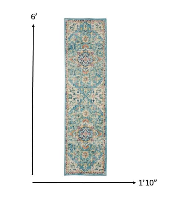 2’ X 6’ Light Blue And Ivory Distressed Runner Rug