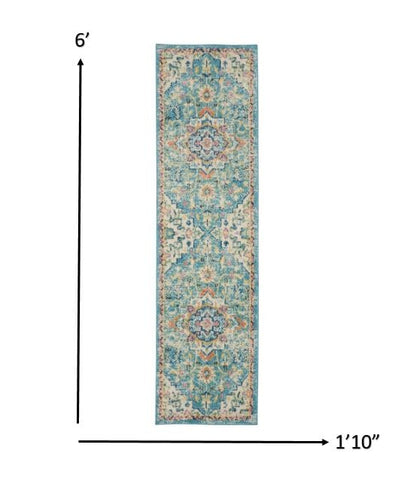 2’ X 6’ Light Blue And Ivory Distressed Runner Rug