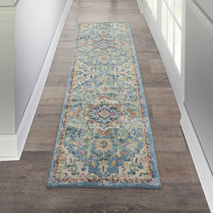 2’ X 6’ Light Blue And Ivory Distressed Runner Rug