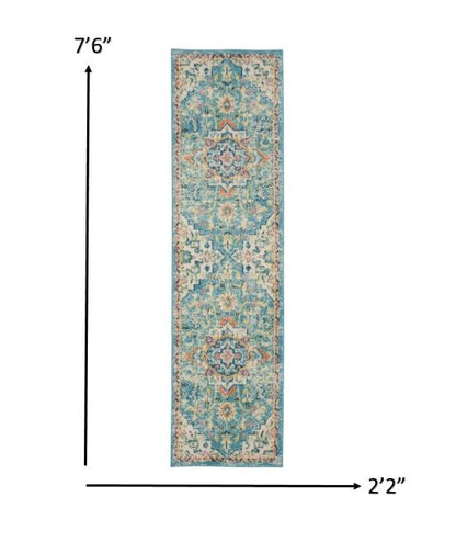 2’ X 6’ Light Blue And Ivory Distressed Runner Rug