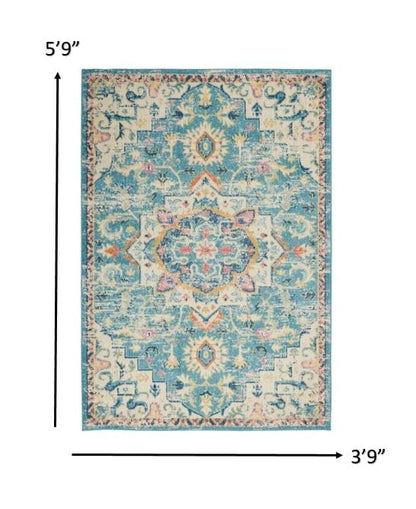 4’ X 6’ Light Blue And Ivory Distressed Area Rug