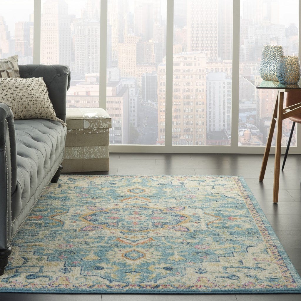 4’ X 6’ Light Blue And Ivory Distressed Area Rug