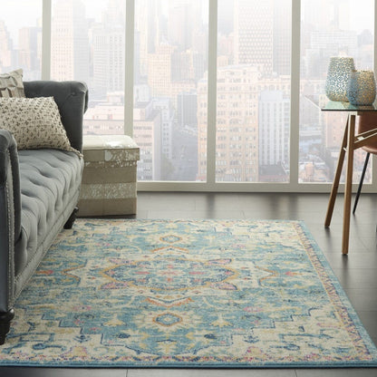 4’ X 6’ Light Blue And Ivory Distressed Area Rug