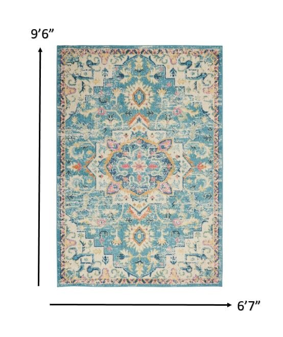 4’ X 6’ Light Blue And Ivory Distressed Area Rug