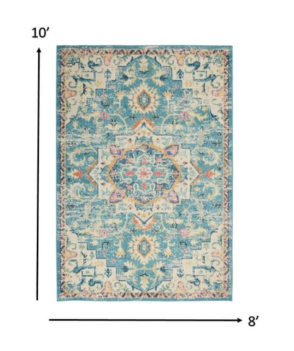 4’ X 6’ Light Blue And Ivory Distressed Area Rug