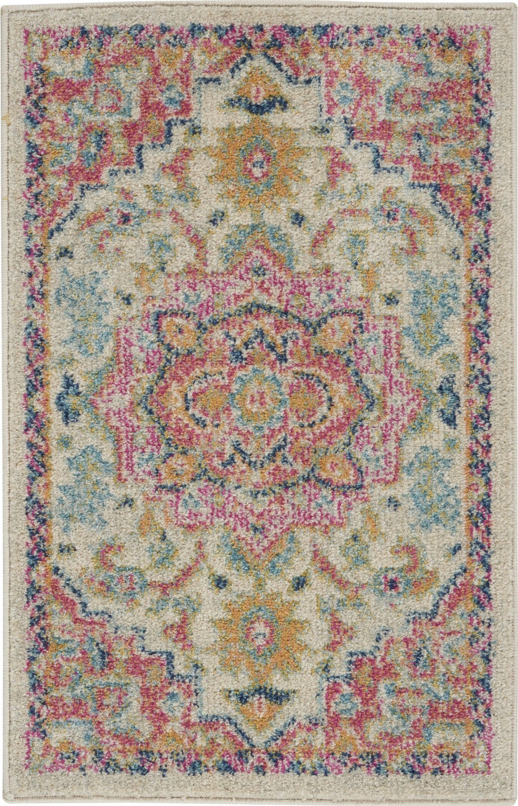 2’ X 3’ Ivory And Pink Medallion Scatter Rug