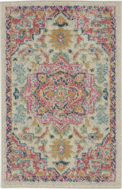 2’ X 3’ Ivory And Pink Medallion Scatter Rug