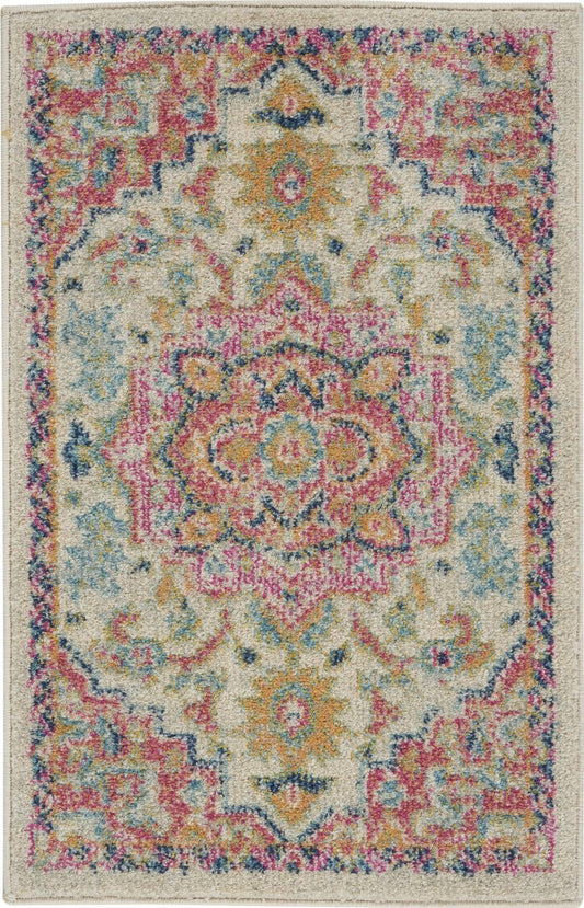 2’ X 3’ Ivory And Pink Medallion Scatter Rug