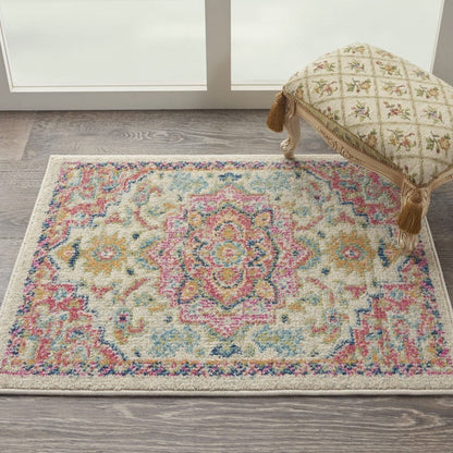 2’ X 3’ Ivory And Pink Medallion Scatter Rug