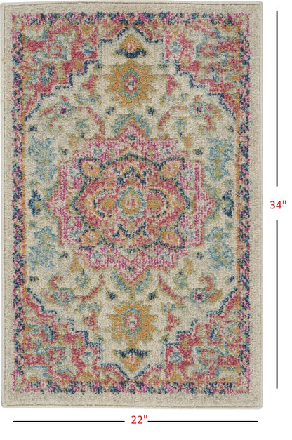 2’ X 3’ Ivory And Pink Medallion Scatter Rug
